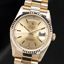 Rolex 18238 Day-Date 36mm Champagne Stick Dial Yellow Gold Watch