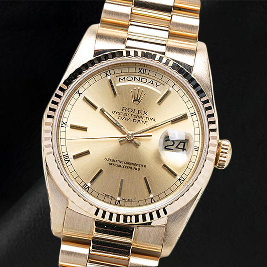 Rolex 18238 Day-Date 36mm Champagne Stick Dial Yellow Gold Watch