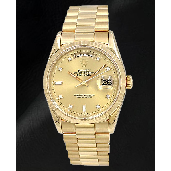 Rolex 18238 Day-Date 36mm Yellow Gold Champagne Diamond Dial Watch