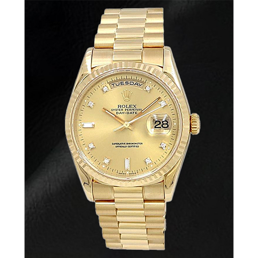Rolex 18238 Day-Date 36mm Yellow Gold Champagne Diamond Dial Watch
