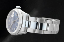 Rolex Blue Stick Dial Datejust 36mm Fluted Bezel Stainless Steel Watch