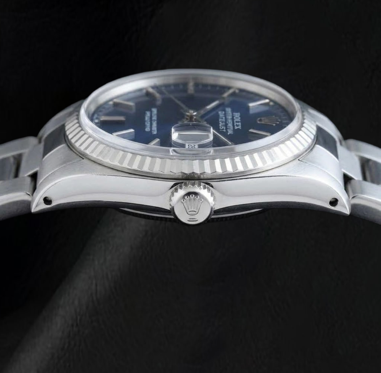 Rolex Blue Stick Dial Datejust 36mm Fluted Bezel Stainless Steel Watch