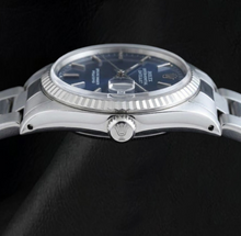 Rolex Blue Stick Dial Datejust 36mm Fluted Bezel Stainless Steel Watch