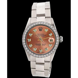 Rolex Salmon Diamond Dial Bezel Oyster Band Men Watch Ss QUICK SET