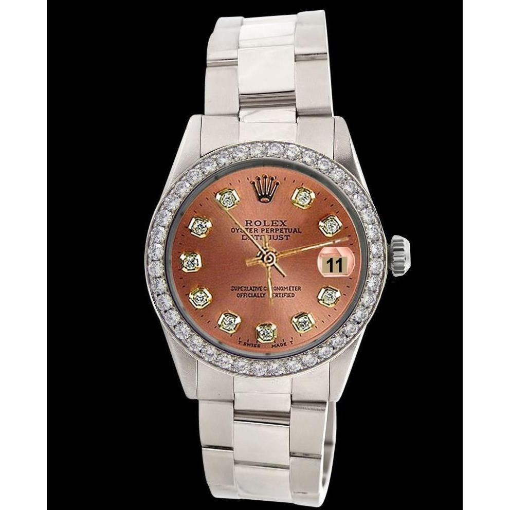 Brown Diamond Dial Bezel Oyster Band Men Watch