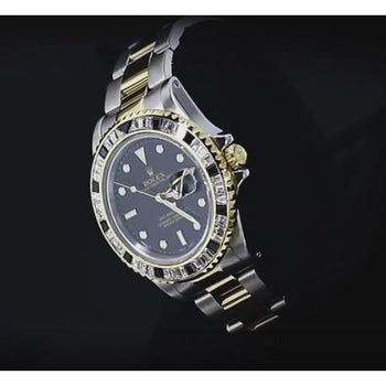 Rolex Custom Baguette Gmt Master Ii Gents-Watch Yellow Gold & Ss