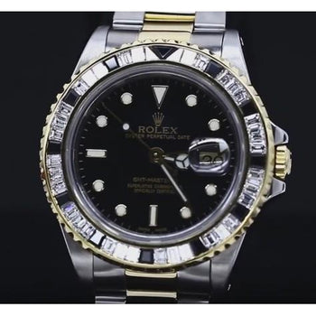 Rolex Custom Baguette Gmt Master Ii Gents Watch-Yellow Gold & Ss