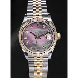 Rolex Date-just 31mm Black Mother of Pearl Natural Earth Mined Diamond Dial Two Tone Women Watch