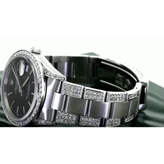 Rolex Date 34 Mm Watch Custom Diamond Bezel Ss Bracelet-7 Carats