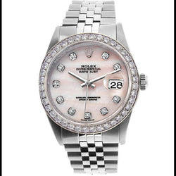 Rolex Date Just Gents Watch Mother Of Pearl Pink Mop QUICK SET