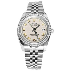 Rolex Date Just Ss Watch Bracelet White Roman Dial Diamond Bezel QUICK SET