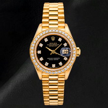 Rolex Datejust 26MM 69178 Black Factory Diamond Dial Diamond Bezel Yellow Gold
