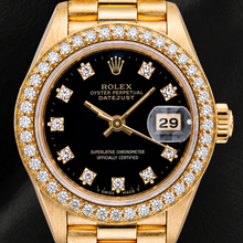 Rolex Datejust 26MM 69178 Black Factory Diamond Dial Diamond Bezel Yellow Gold
