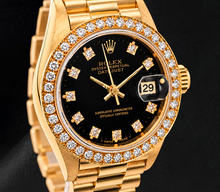 Rolex Datejust 26MM 69178 Black Factory Diamond Dial Diamond Bezel Yellow Gold