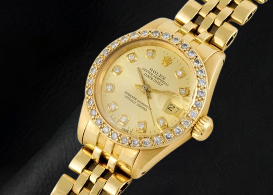 Rolex Datejust 26 mm Champagne Diamond Dial President Watch Yellow Gold