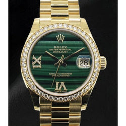Rolex Datejust 31mm Malachite Roman Natural Earth Mined Diamond Yellow Gold Watch