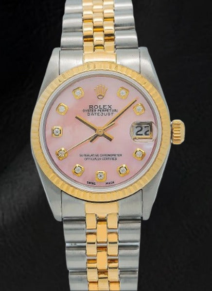 Rolex Datejust 36 mm Pink Mother of Pearl Diamond Dial Two Tone Watch