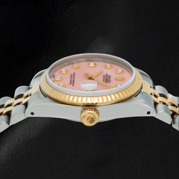 Rolex Datejust 36 mm Pink Mother of Pearl Diamond Dial Two Tone Watch