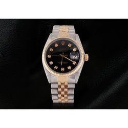 Rolex Datejust Black Diamond Dial Men Watch Two Tone Jubilee