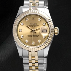 Rolex Datejust Champagne Diamond Dial Hidden Clasp Quick Set 26 mm Two Tone Watch