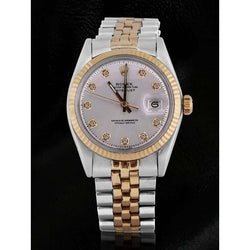 Rolex Datejust Gray Diamond Dial Fluted Bezel Men Watch Two Tone