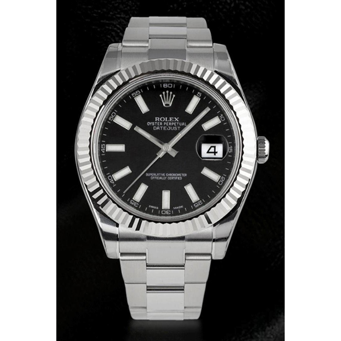 Mens Watch Black Dial Ss With 18K White