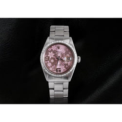 Rolex Datejust Men Watch Pink Flower Dial Diamond Bezel Ss QUICK SET