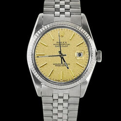 Rolex Datejust Men Watch Ss Fluted Bezel Champagne Stick Dial QUICK SET