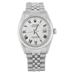 Rolex Datejust Men Watch White Roman Dial Fluted Bezel Ss Jubilee QUICK SET