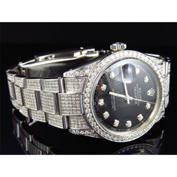 Rolex Datejust Mens Watch Black Natural Earth Mined Diamond Dial Iced Out 20 Ct