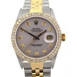 Rolex Datejust Midsize 31 mm Grey Mother of Pearl Natural Earth Mined Diamond Dial Bezel Jubilee Bracelet Watch Ss & Gold