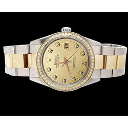 Rolex Datejust Ss & Gold Oyster Diamond Dial Bezel Watch