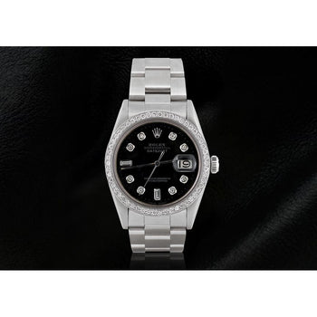 Rolex Datejust Watch Black Diamond-Dial Stainless Steel Bracelet