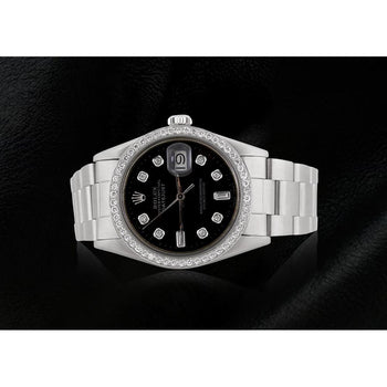 Rolex Datejust Watch Black Diamond Dial Stainless Steel-Bracelet