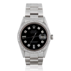 Rolex Datejust Watch Black Diamond Dial Stainless Steel Bracelet