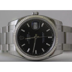 Rolex Datejust Watch Black Stick Dial Oyster Bracelet Ss Midsize