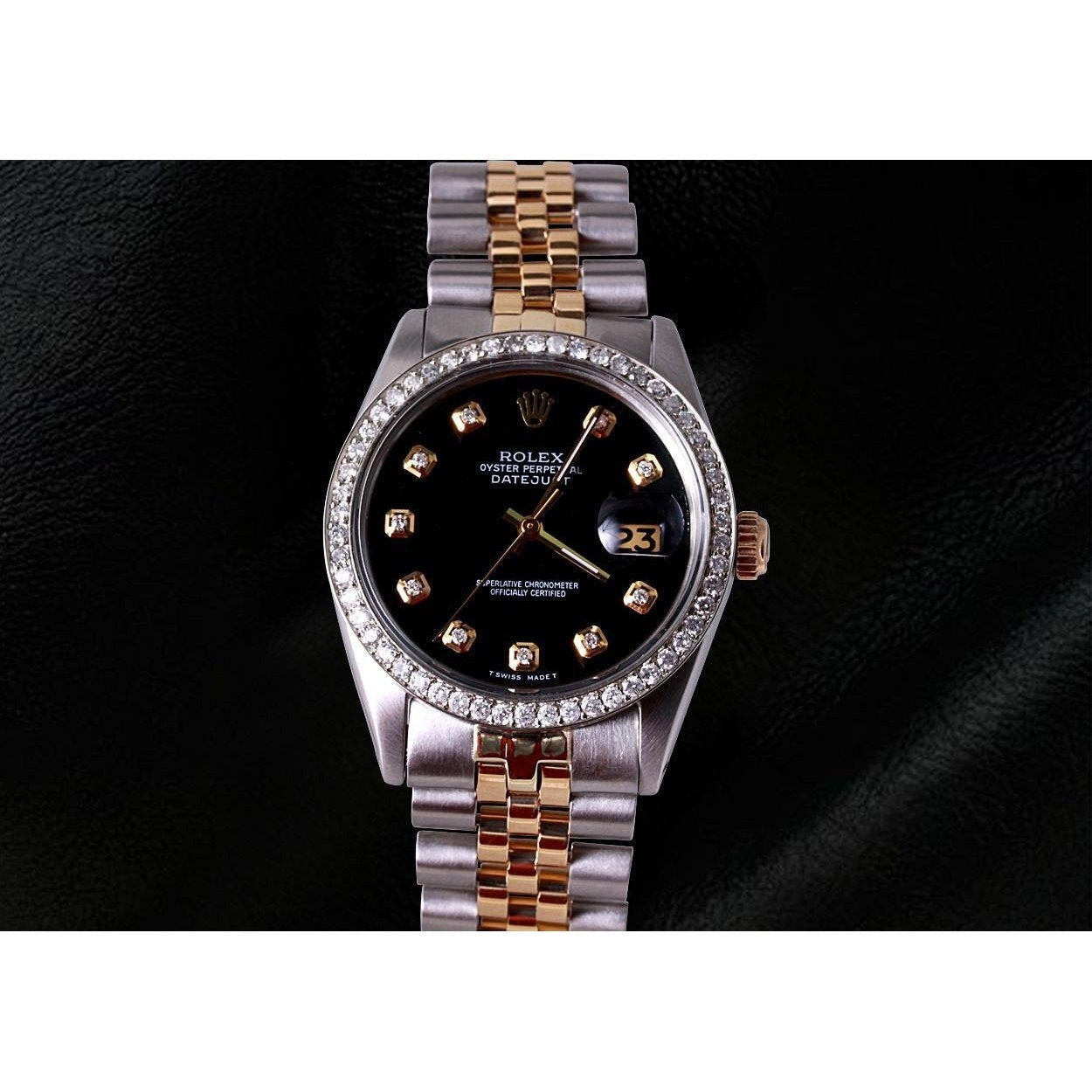 Two Tone Jubilee Bracelet Black Diamond Dial