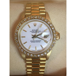Rolex Datejust Watch Yellow Gold Bracelet Stick Dial Natural Earth Mined Diamond Bezel