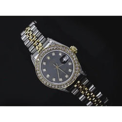 Rolex Datejust Women Watch Custom Natural Earth Mined Diamond Dial Two Tone