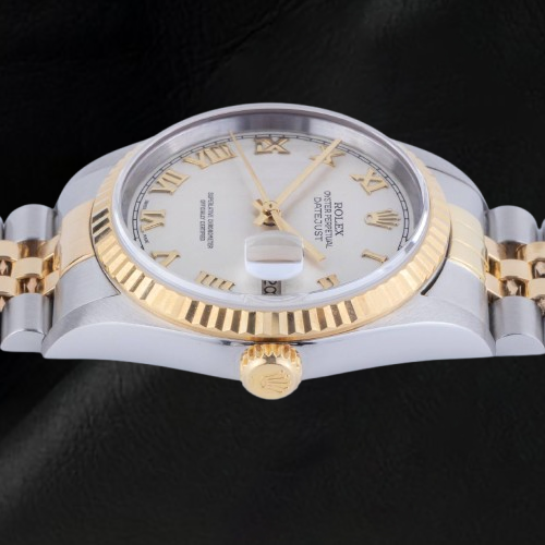 Rolex Datejust Year 2002 White Roman Dial 36 mm Two Tone Watch