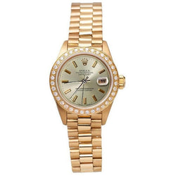 Rolex Datejust Yg President Style Watch Gray Stick Dial Natural Earth Mined Diamond