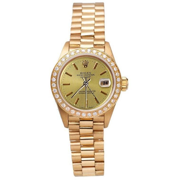 Bezel Champagne Tapestry Stick Dial Watch