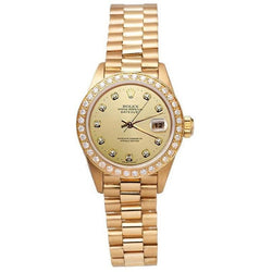 Rolex Dj President Style Watch Gold Champagne Diamond Dial Bezel