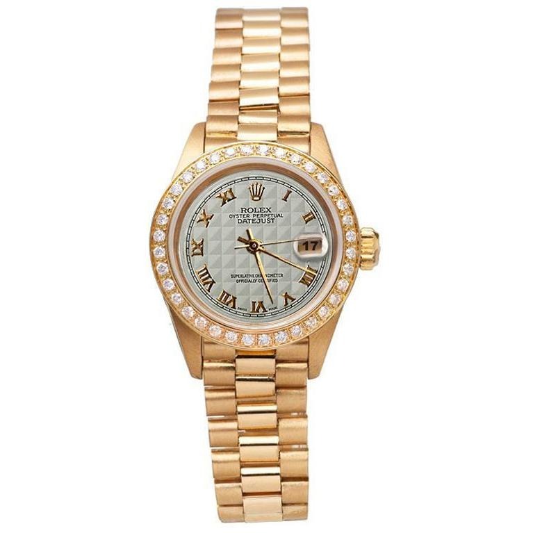 Pyramid Roman Dial Diamond Bezel Watch