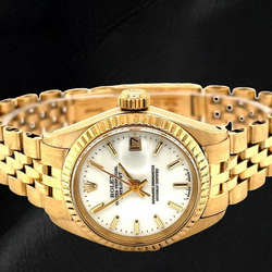 Rolex Dtaejust President Style Yellow Gold Ladies Watch With White Stick Dial