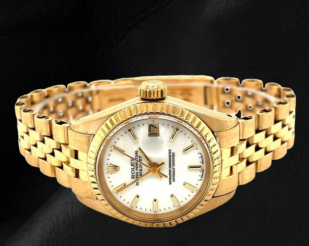 Rolex Dtaejust President Style Yellow Gold Ladies Watch With White Stick Dial