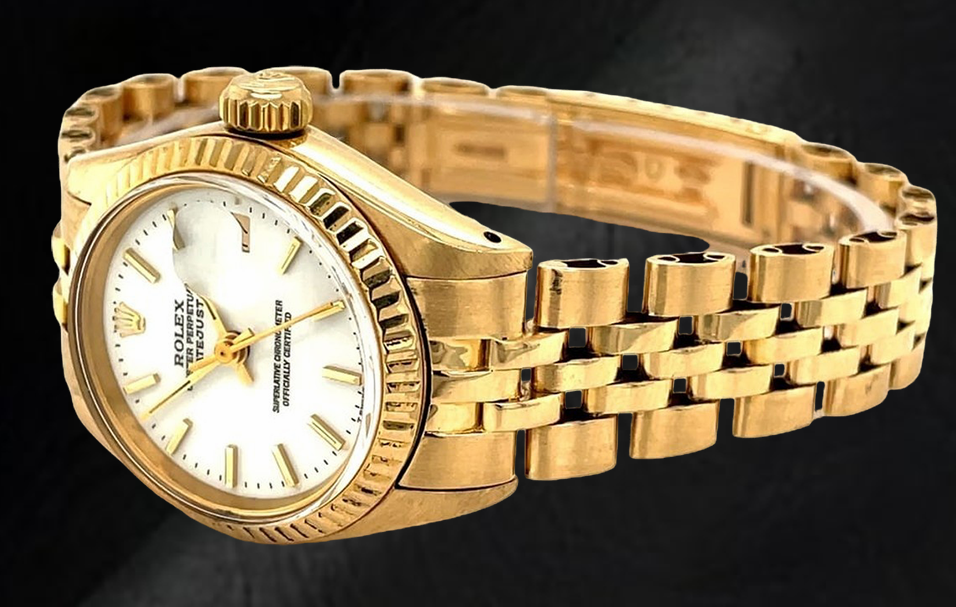 Rolex Dtaejust President Style Yellow Gold Ladies Watch With White Stick Dial