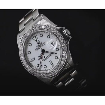 Rolex Gents Explorer Ii Watch White Dial Custom-Diamond Bezel Ss
