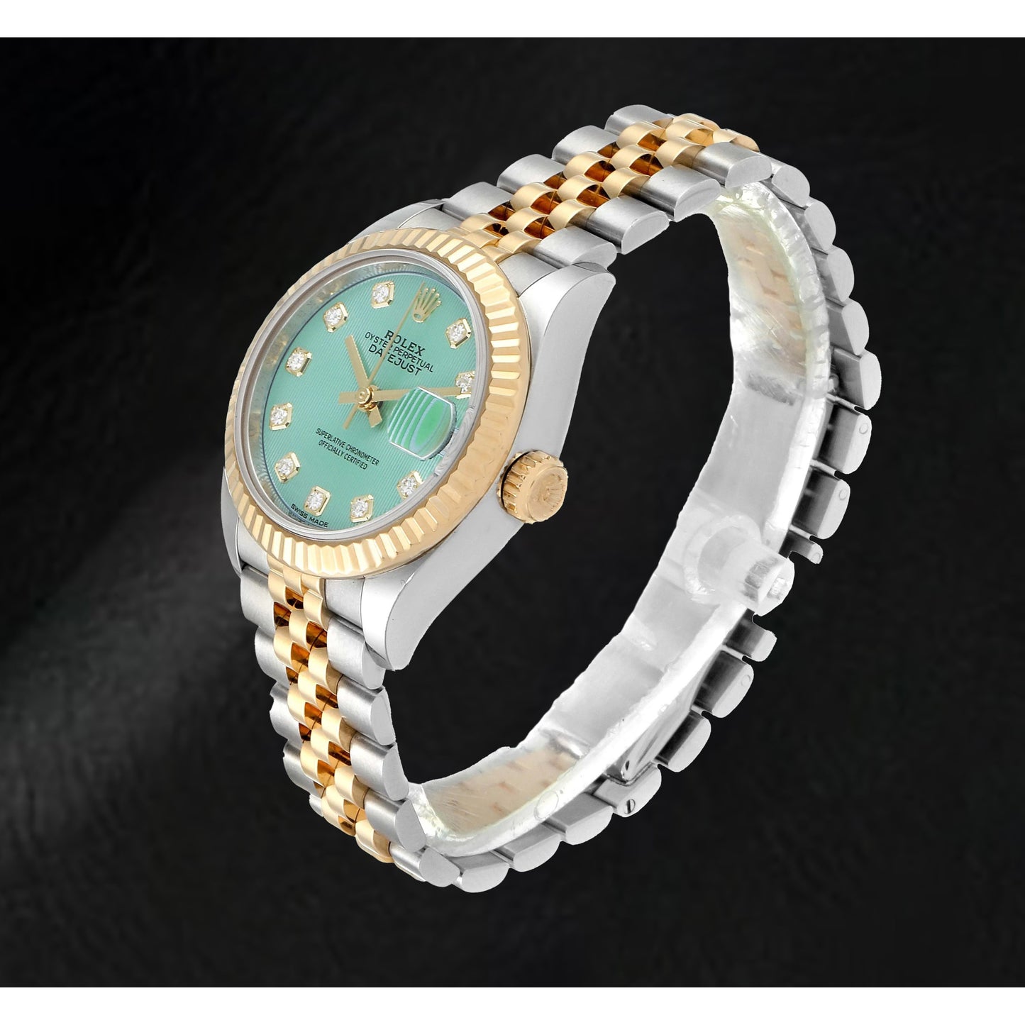 Datejust 28 Steel Yellow Gold Green Tepstrey Diamond Dial