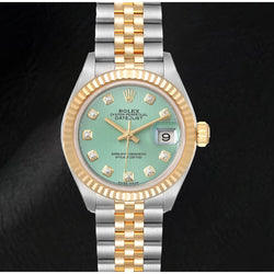 Rolex Ladies Watch 279173 Datejust 28 Steel Yellow Gold Green Tepstrey Diamond Dial